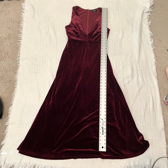 Lulus medium burgundy v neck velvet evening gown cocktail dress D3 4478 - Picture 2 of 13